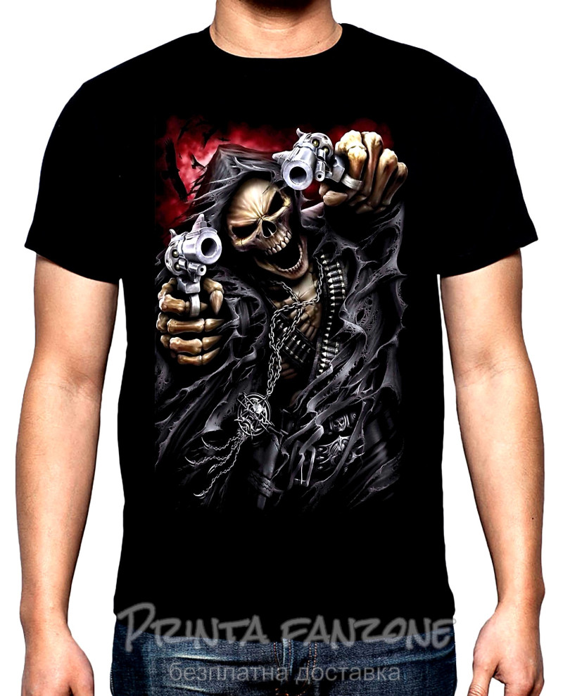 Тениски Скелет с пистолети, мъжка тениска, 100% памук, S до 5XL
